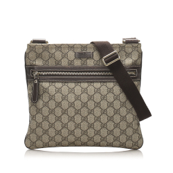 Gucci B Gucci Brown Beige Coated Canvas Fabric GG Supreme Crossbody Bag ITALY