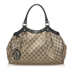 Gucci B Gucci Brown Beige Canvas Fabric GG Sukey Tote Bag Italy