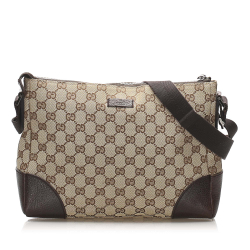 Gucci B Gucci Brown Beige Canvas Fabric GG Crossbody Bag Italy