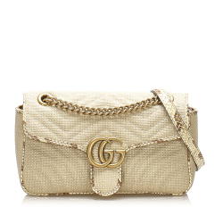 Gucci AB Gucci Brown Beige Raffia Natural Material GG Marmont Matelasse Shoulder Bag Italy