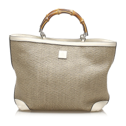 Gucci B Gucci Brown Light Brown with White Raffia Natural Material Bamboo Handbag Italy