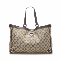 Gucci B Gucci Brown Beige Canvas Fabric GG Abbey D- Ring Tote Bag Italy