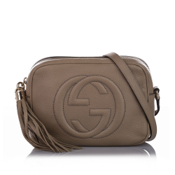 Gucci B Gucci Brown Beige Calf Leather Soho Disco Crossbody Bag Italy