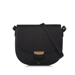 Celine B Celine Black Calf Leather Compact Trotteur Crossbody bag ITALY