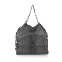 Stella McCartney B Stella McCartney Gray Fabric Falabella Python Fold-Over Tote Bag ITALY