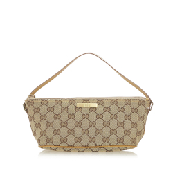 Gucci B Gucci Brown Beige Canvas Fabric GG Boat Baguette Italy