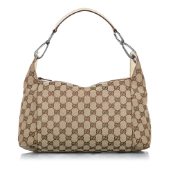 Gucci B Gucci Brown Beige Canvas Fabric GG Shoulder Bag ITALY