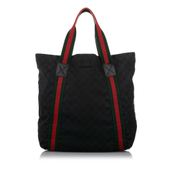 Gucci B Gucci Black with Multi Canvas Fabric GG Web Tote Bag ITALY