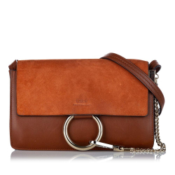 Chloé B Chloe Brown with Orange Calf Leather Faye Crossbody Bag SPAIN