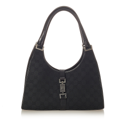 Gucci B Gucci Black Canvas Fabric GG Jackie Shoulder Bag Italy