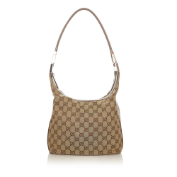 Gucci B Gucci Brown Beige Canvas Fabric GG Shoulder Bag Italy