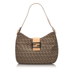 Fendi AB Fendi Brown Beige Canvas Fabric Zucchino Shoulder Bag ITALY