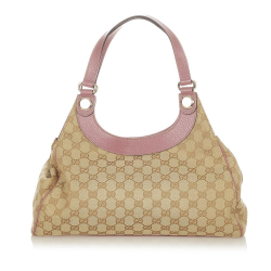 Gucci B Gucci Brown Beige with Pink Canvas Fabric GG Charmy Shoulder Bag Italy