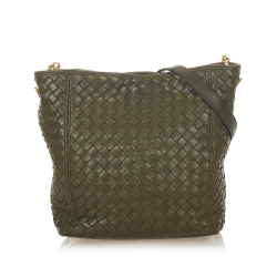 Bottega Veneta B Bottega Veneta Green Dark Green Calf Leather Intrecciato Shoulder Bag Italy