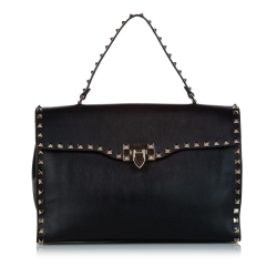 Valentino B Valentino Black Calf Leather Rockstud Satchel Italy