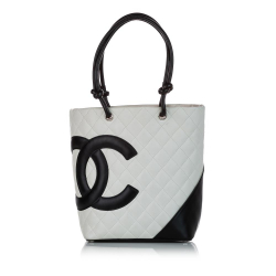 Chanel B Chanel White with Black Lambskin Leather Leather Cambon Ligne Tote Bag Italy