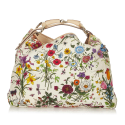 Gucci B Gucci White with Multi Canvas Fabric Flora Horsebit Shoulder Bag Italy