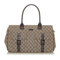 Gucci B Gucci Brown Beige Canvas Fabric GG Tote Bag Italy