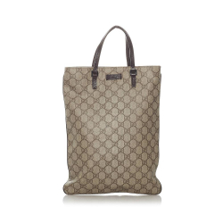 Gucci B Gucci Brown Beige Coated Canvas Fabric GG Supreme Tote Bag Italy