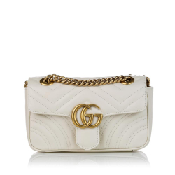 Gucci B Gucci White Calf Leather Mini GG Marmont Crossbody Bag Italy