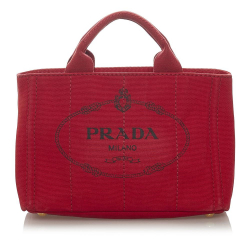 Prada B Prada Red Canvas Fabric Canapa Logo Satchel Italy