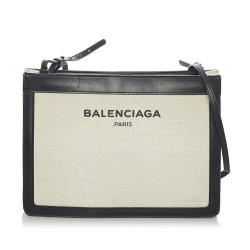 Balenciaga B Balenciaga White with Black Canvas Fabric Navy Pochette S Leather Crossbody Bag Italy