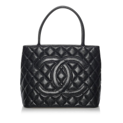 Chanel B Chanel Black Caviar Leather Leather Medallion Tote Bag France