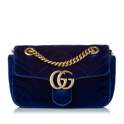 Gucci B Gucci Blue Velvet Fabric GG Marmont Matelasse Shoulder Bag ITALY