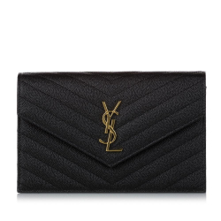 Saint Laurent AB YSL Black with Gold Calf Leather Chevron Monogram Wallet on Chain France