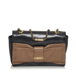 Chloé B Chloe Black with Brown Calf Leather June Bow Flap Shoulder Bag France