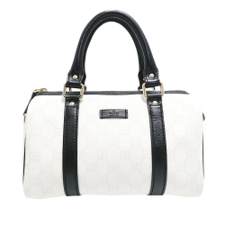 Gucci AB Gucci White with Black Coated Canvas Fabric GG Supreme Joy Boston Bag Italy