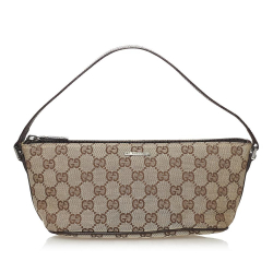 Gucci B Gucci Brown Beige with Black Canvas Fabric GG Boat Baguette Italy