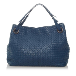 Bottega Veneta B Bottega Veneta Blue Navy Calf Leather Intrecciato Shoulder Bag Italy