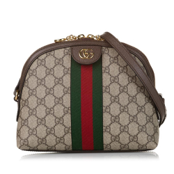 Gucci AB Gucci Brown Beige Coated Canvas Fabric Small GG Supreme Ophidia Crossbody Bag Italy