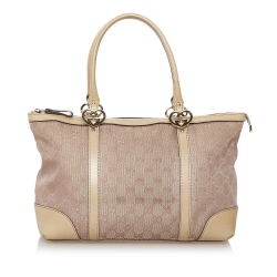 Gucci B Gucci Brown Beige Canvas Fabric GG Lovely Tote Bag Italy