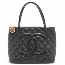 Chanel Medallion Tote Bag Black Caviarskin Gold Metal