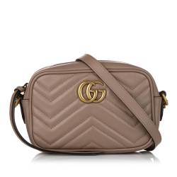 Gucci B Gucci Brown Beige Calf Leather GG Marmont Matelasse Crossbody Bag ITALY