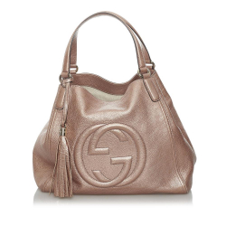 Gucci B Gucci Brown Beige Calf Leather Soho Satchel Italy