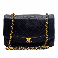 Chanel Diana Medium Black Lambskin Gold Vintage