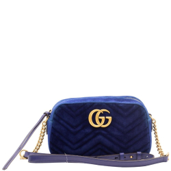 Gucci GG Marmont Blue Suede Small Matelassé Shoulder Bag