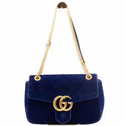 Gucci GG Marmont Matelassé Blue Suede Medium Shoulder Bag