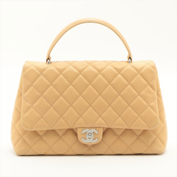 Chanel Kelly Top Handle Flap Matelasse Lambskin Beige Silver