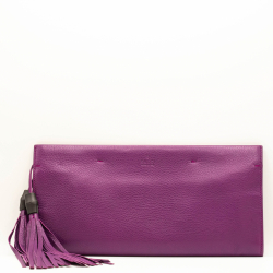 Gucci Nouveau Purple Leather Clutch Black Bamboo