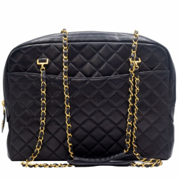 Chanel Vintage Black Matelassé Lambskin Shoulder Bag