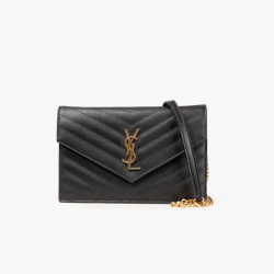 Saint Laurent Matelassé Monogram Envelope Chain Wallet