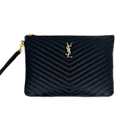 Saint Laurent New Jolie Black Leather Clutch