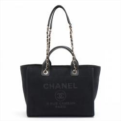 Chanel Deauville Canvas & Leather Chain Bag 2-way Black Gold