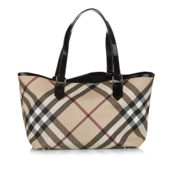 Burberry AB Burberry Brown Beige Coated Canvas Fabric Supernova Check Tote Bag China