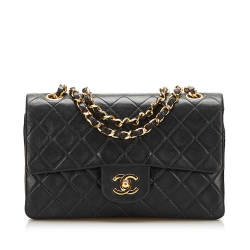 Chanel B Chanel Black Lambskin Leather Leather Small Classic Lambskin Double Flap Bag France