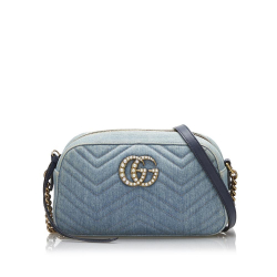 Gucci B Gucci Blue Denim Fabric Pearly GG Marmont Crossbody Bag Italy